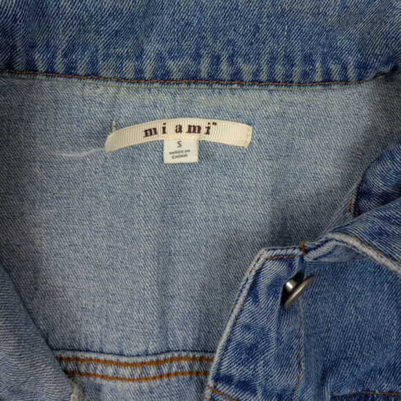 MIAMI Denim Jacket Striped Knit Sleeves Size Small - Picture 3 of 6